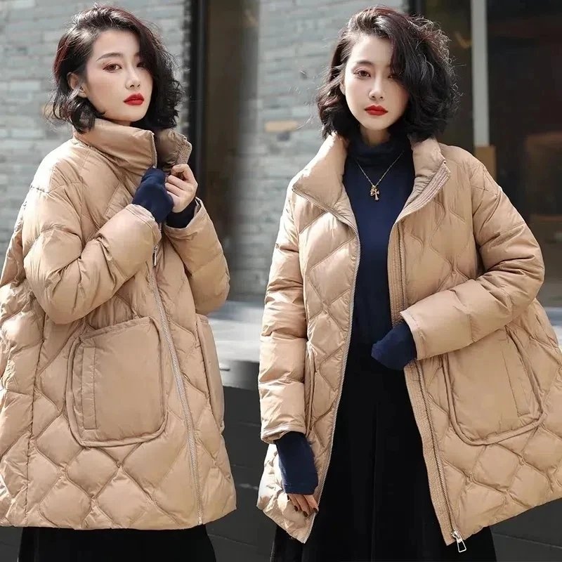

Women Down Coat Loose Retro Oversize Autumn Winter Warm Outwear High Quality Stand Collar Cotton-padded Jacket Abrigos De Plumas