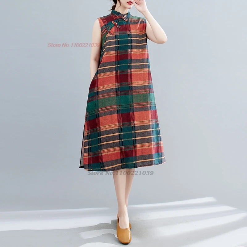 Китайское винтажное платье 2025 года улучшенное Ципао в национальную полоску без