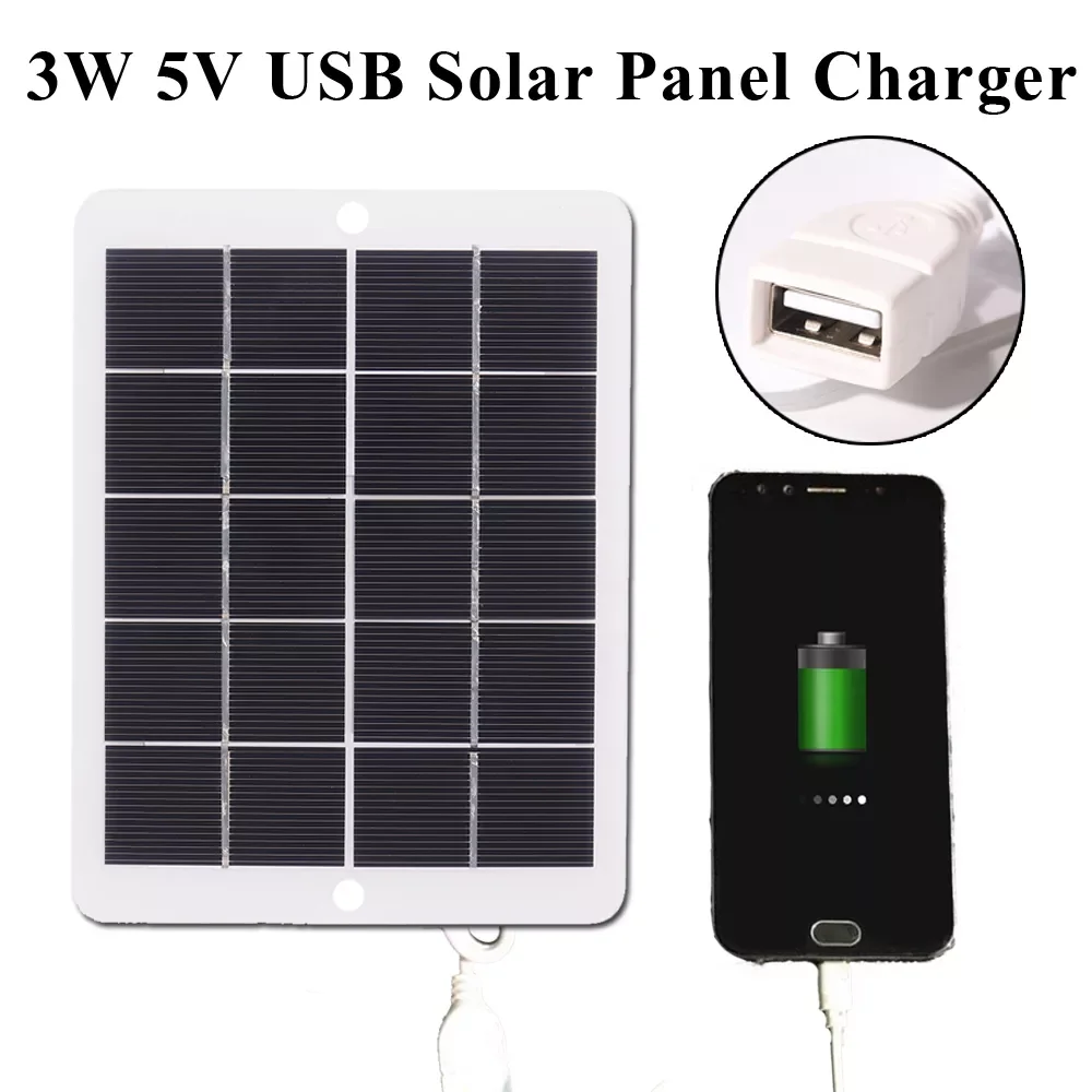 

3W 5V USB Solar Panel Charger Portable Polysilicon Solar Charger Generator Power Bank Outdoor Travel Charging Tools for Phone