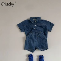 criscky 2022 summer boys clothing sets denim casual suit for kids loose toddler clothes sets shirtsshorts 2pcs outfits