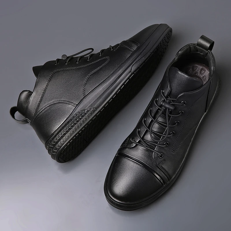 

Winter Warm Plush Men's Boots Casual Genuine Leather Shoes Outdoor Snow Footwear High Quality Mens Shoes S13190-S13197
