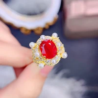 meibapj new burning ruby gemstone fashion golden pearl ring for women real 925 sterling silver fine wedding jewelry