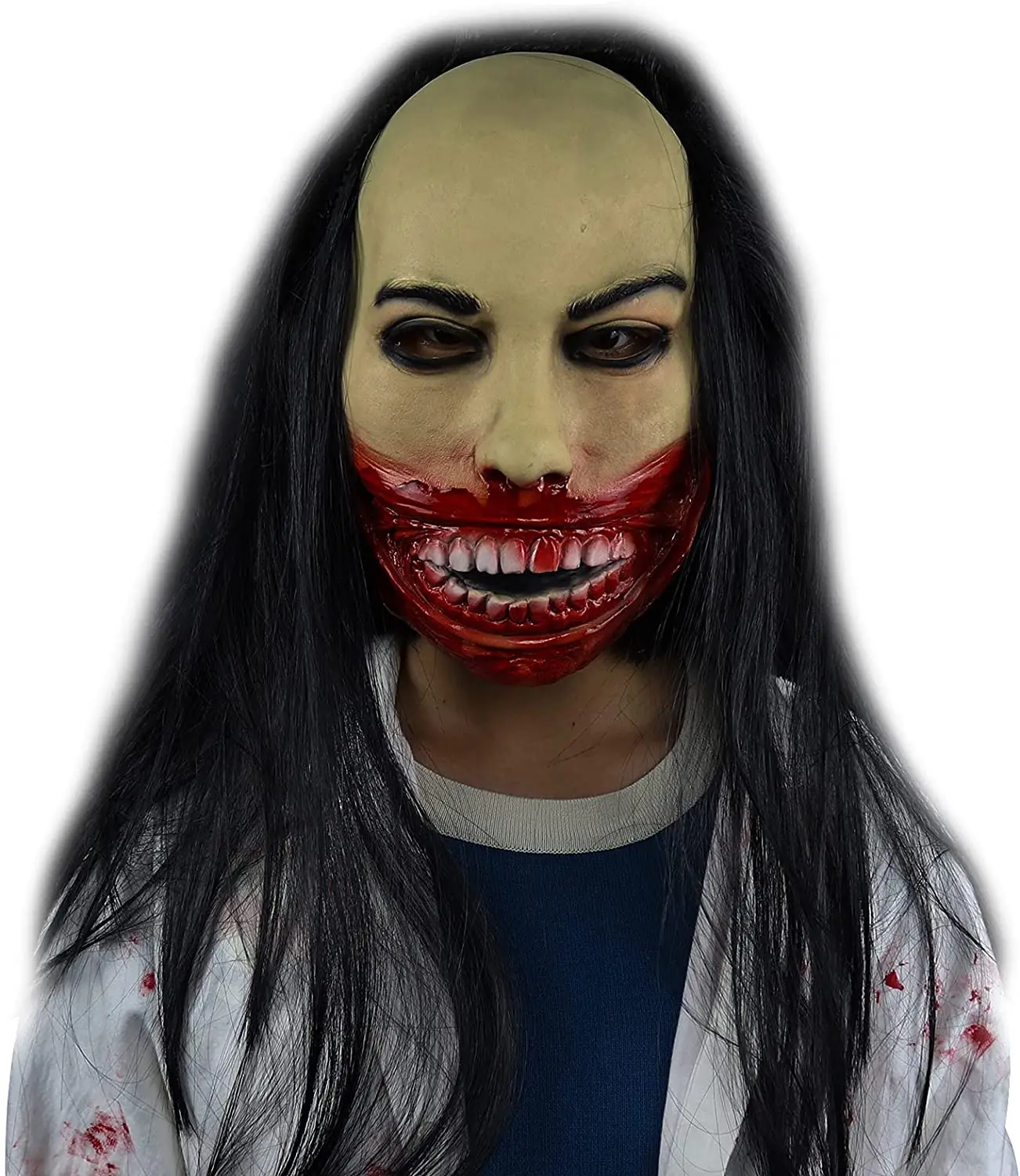 

Horror Grimace Ghost Mask Scary Zombie Latex Skin with Long Hair Realistic Halloween Cosplay Props Free Shipping