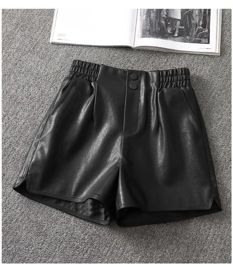 High waist leather shorts women's large fashionable autumn PU leather pants wear wide leg shorts P3 843