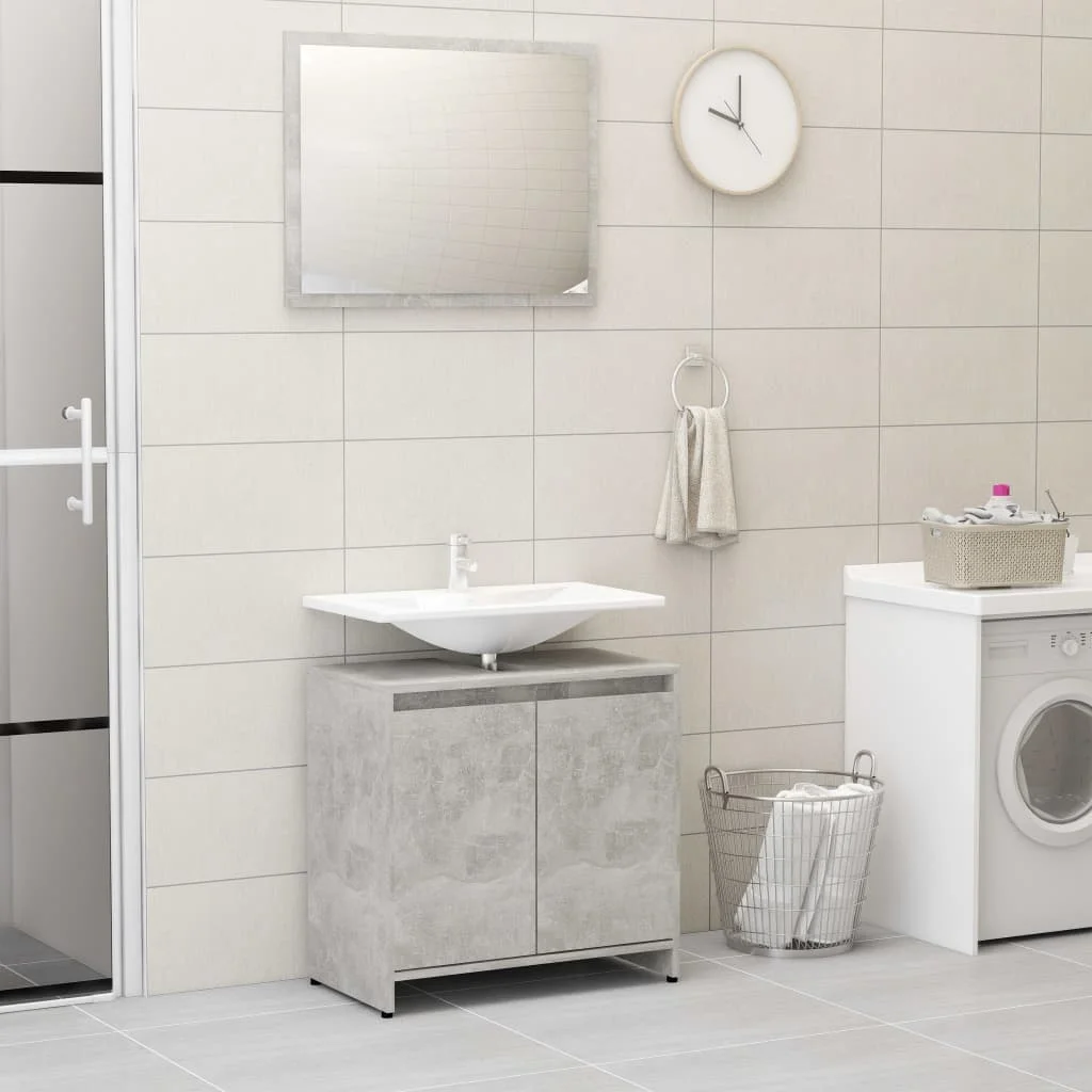 

Bathroom Furniture Set of 2, Chipboard Bathroom Cabinet, Bathroom Furntain Concrete Gre