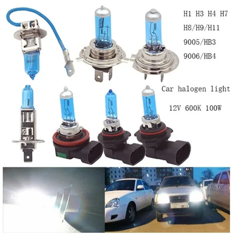 

2pcs H1 H3 H4 H7 H11 HB3 9005 100W 6000K Super Bright White car light halogen lamp bulb Car Styling Headlight Fog Lights