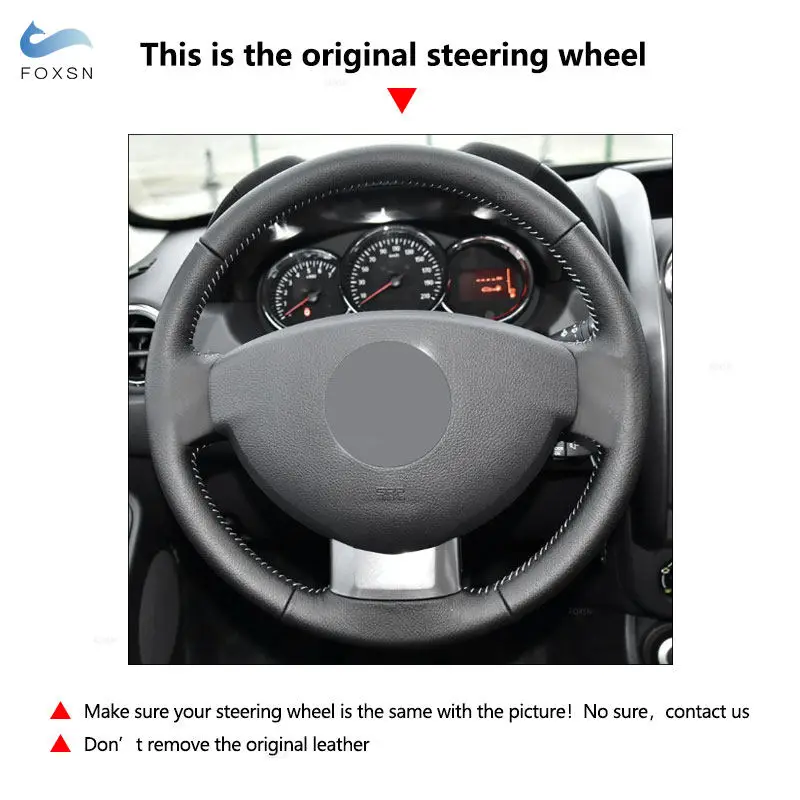 Черный кожаный чехол на руль автомобиля для Dacia Renault Duster 2010-2016 Dokker Логан сандеро