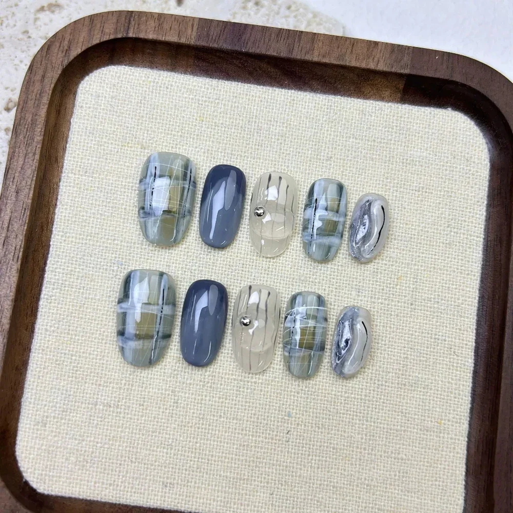 

MINISO Позолоченные короткие квадратные акриловые ногти с дизайном «кошачий глаз»