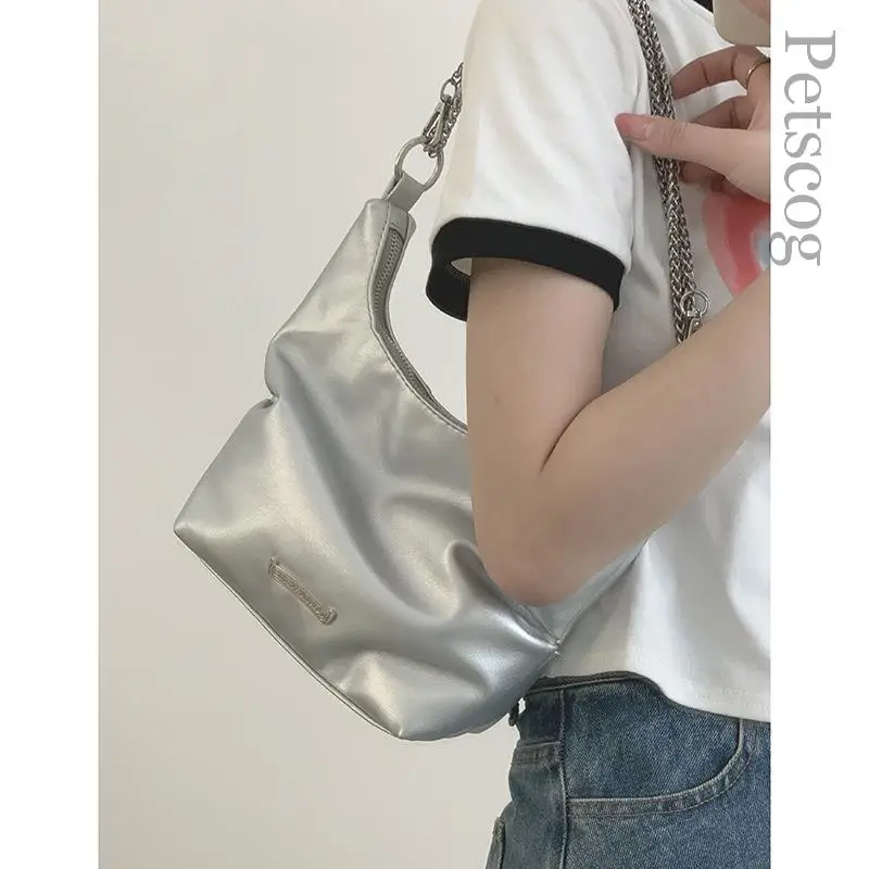 

Silver Designer luxury Bags For Women 2023 New Fashion Underarm Bucket Bag All-Match Chain Strap Crossbody Shoulder Bag