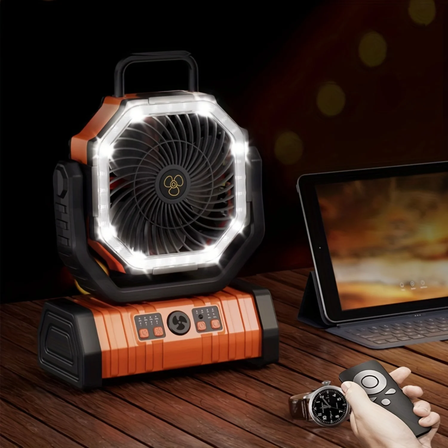 Outdoor Camping Fan with LED Light Portable and Bright Tent for Hiking Fishing - 1pc