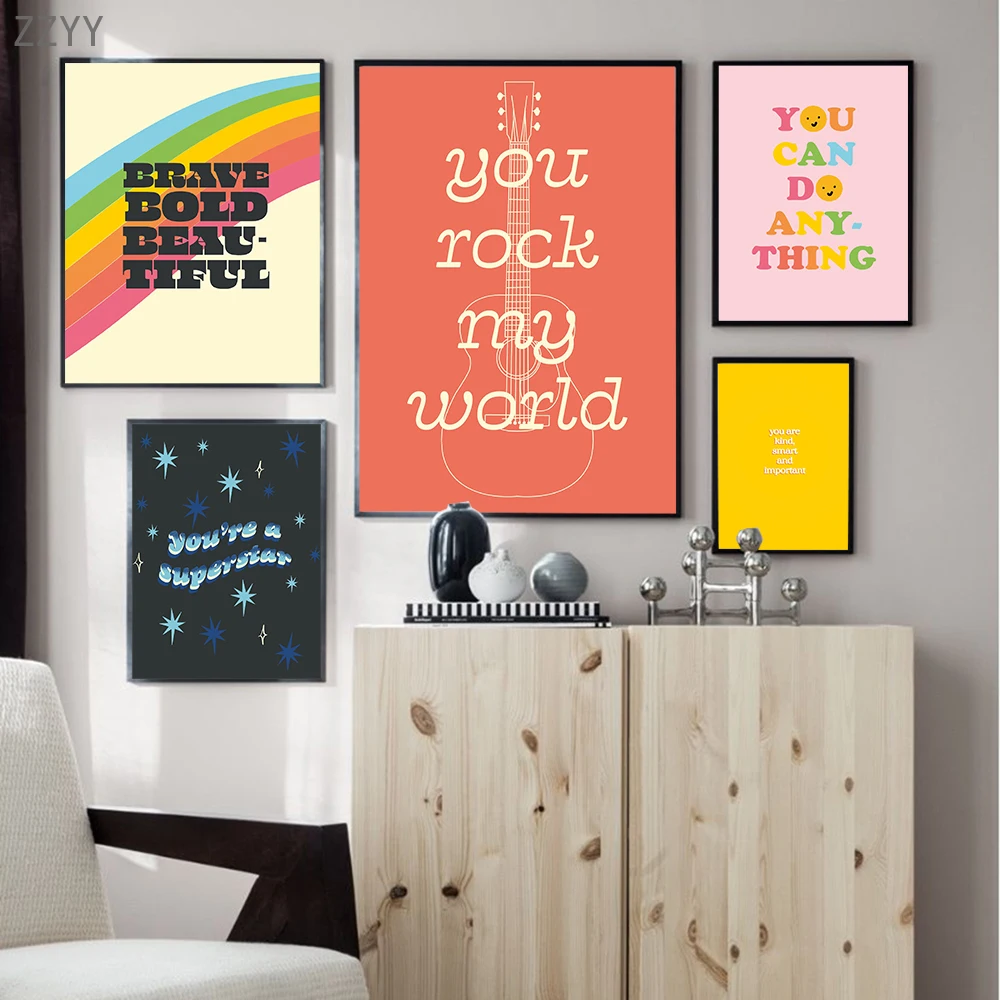 

Encouragement Postivity Poster Motivational Print Canvas Pianitng Inspirational Quote Rainbow Kids Wall Art Pictures Home Decor