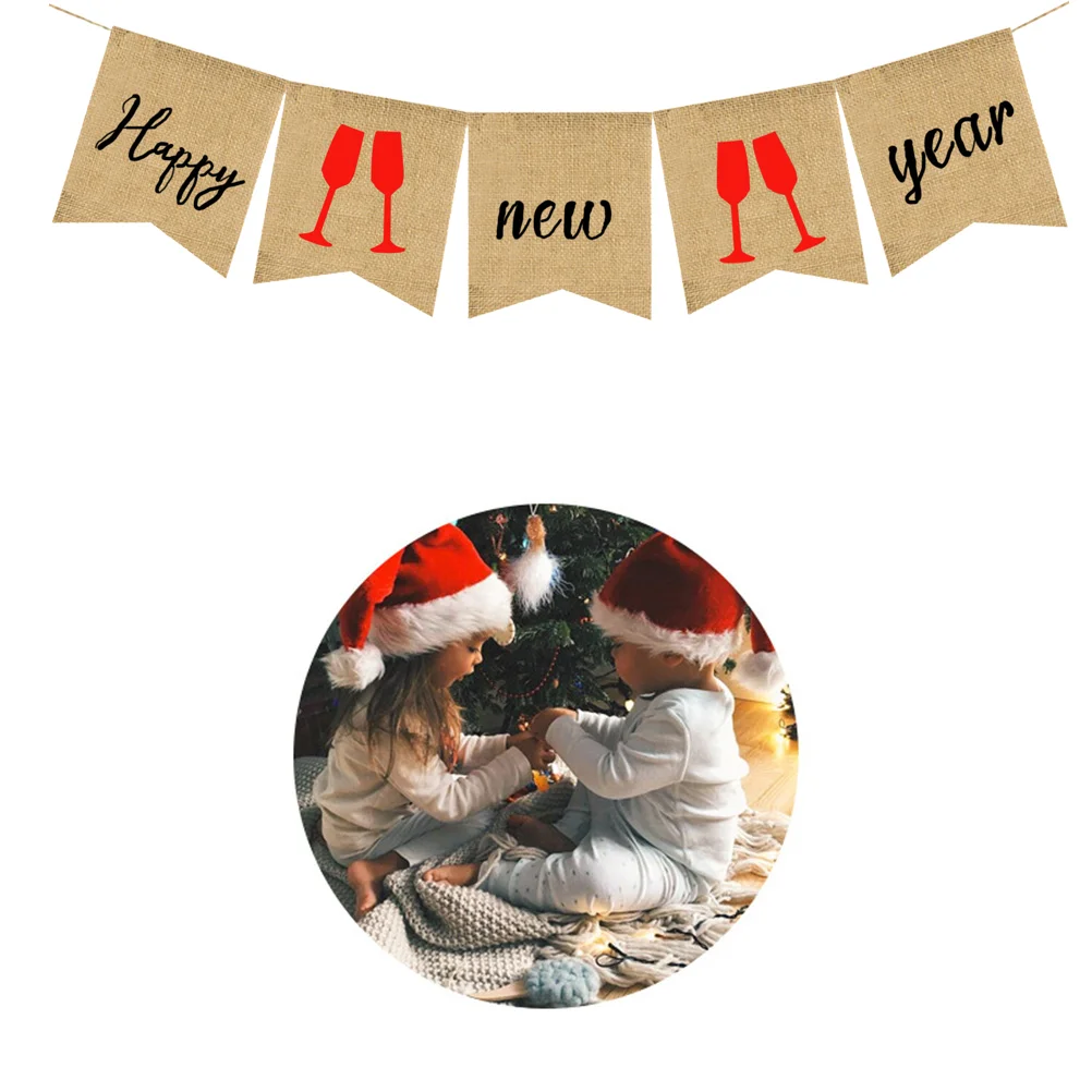 

Burlap Banner Happy New Year Party Banner Cheers Hanging Bunting Vintage Hanging Garland Party Favor for New Year Party