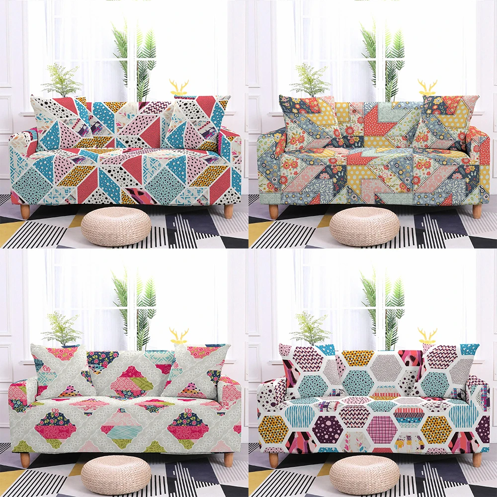 

Geometric Theme Elastic Sofa Cover 3D Printing All-inclusive Spandex Couch Covers for Sofas Dustproof Cushion Cover Slipcover