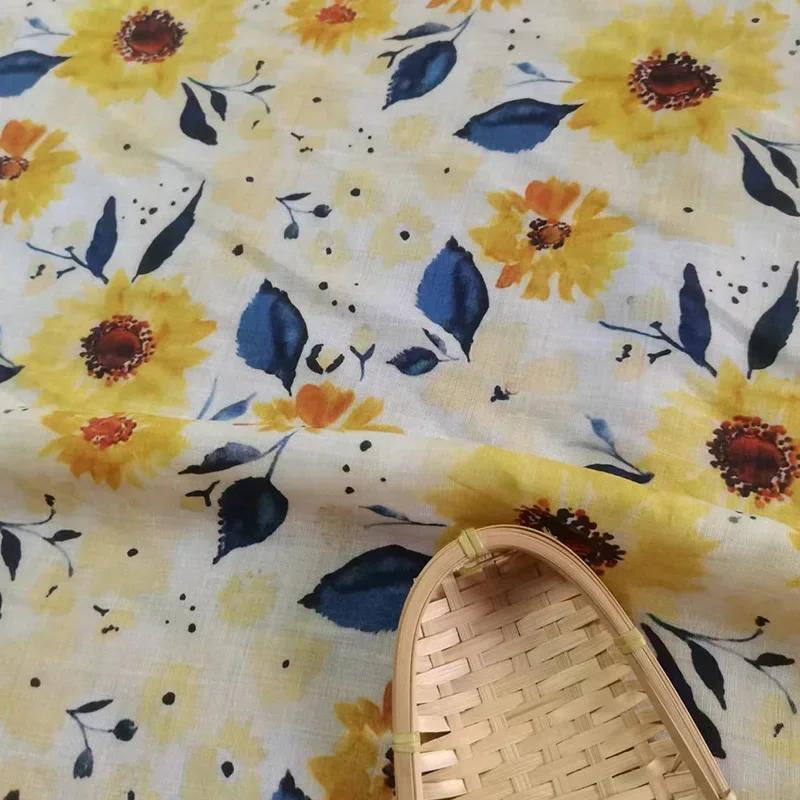 Женское длинное платье из натуральной рами с принтом подсолнуха 2024 50 см