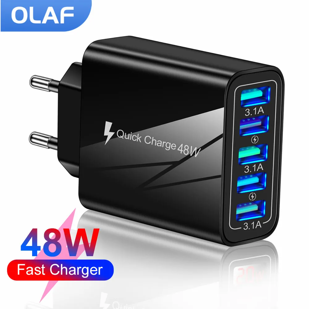 Olaf 5 портов USB зарядное устройство 48 Вт QC 3 0 Быстрая Зарядка адаптер для iPhone 13 12 Samsung