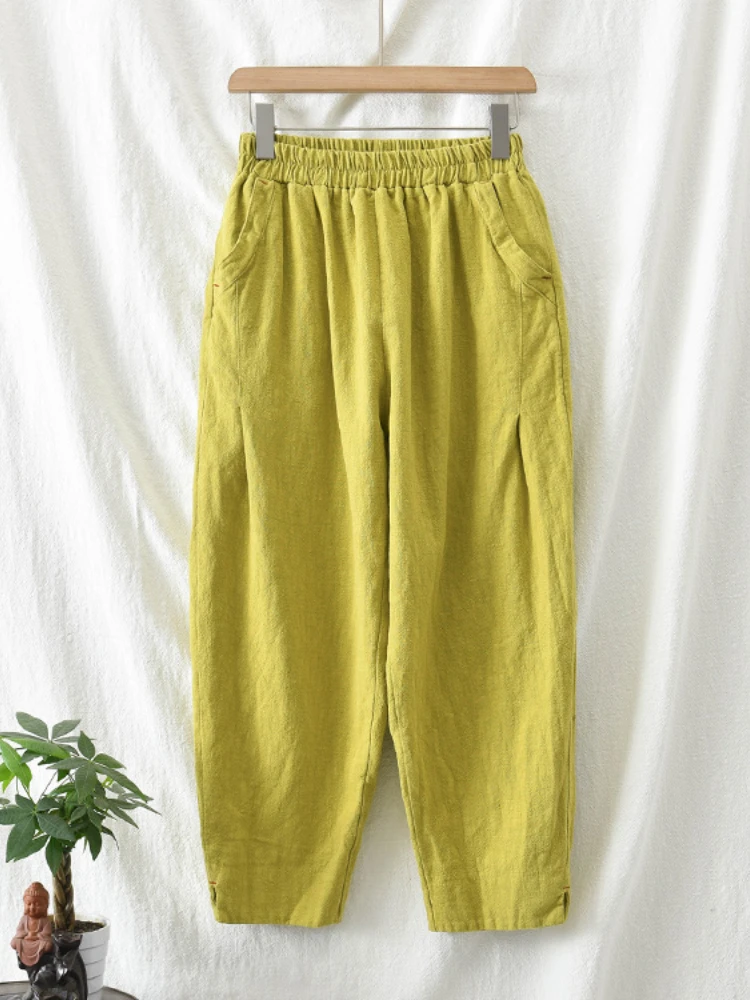 

2022 Spring/Summer New Cotton Linen Flax Little Foot Bloomers Loose Women's Nine-Point Radish Pants Clothes Women Bottoms