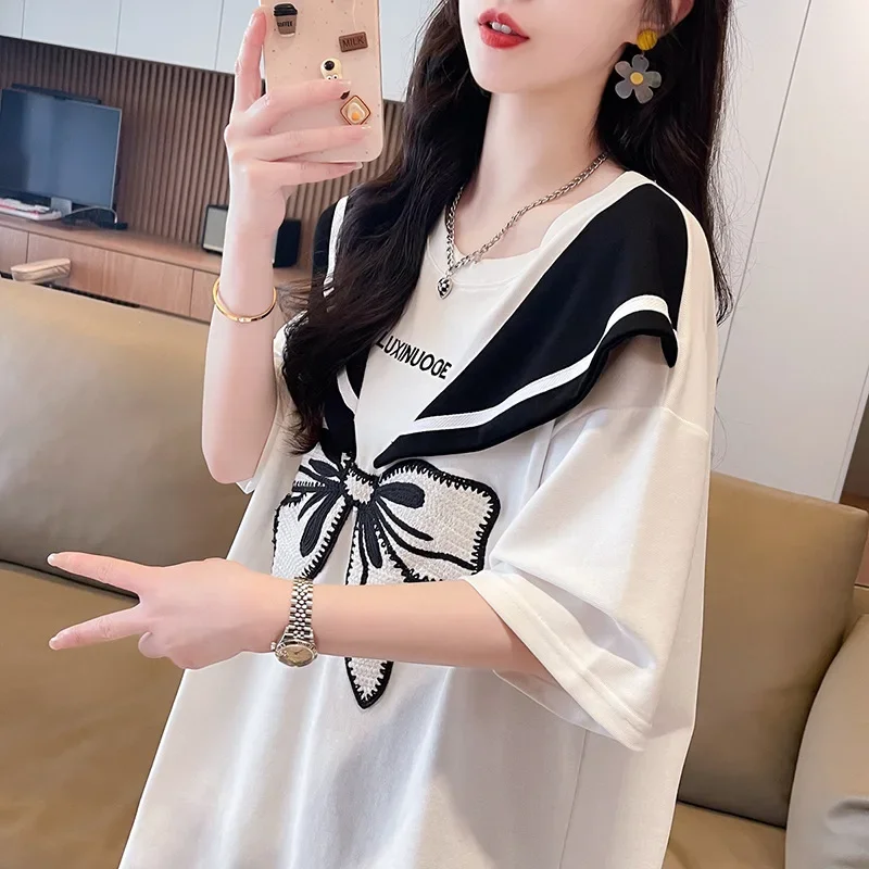 Новинка 2024 летняя футболка с короткими рукавами из чистого хлопка женская