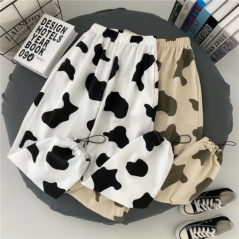 

Casual Pants Women Print Cute Leisure College Baggy All-match Kawaii Lovely Daily Elegant Khaki Elastic Waist Autumn Straight