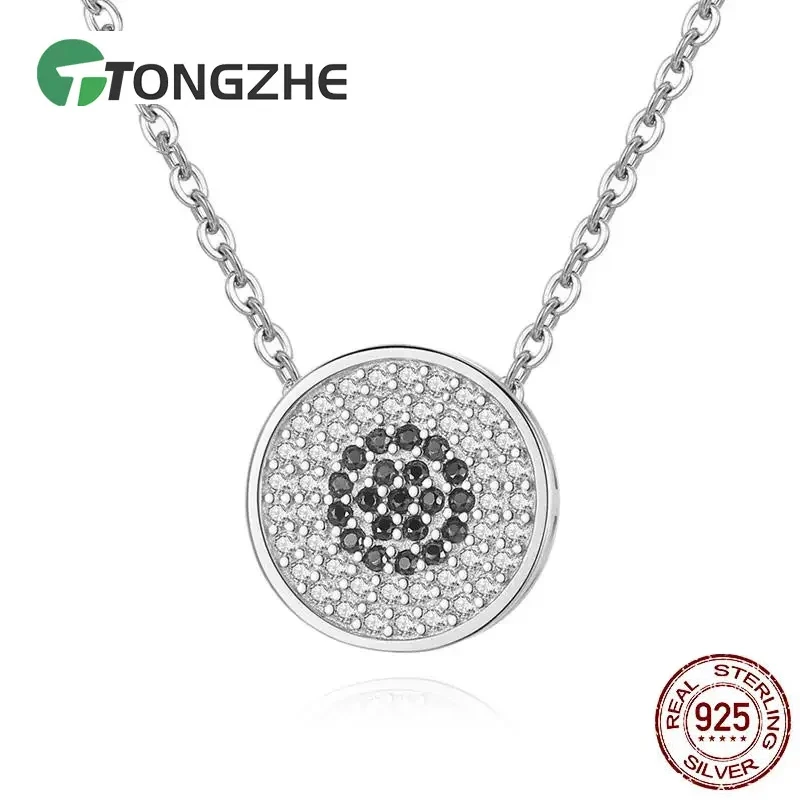 Фото Кулон-оберег TONGZHE Lucky Evil Eye из стерлингового серебра 925 пробы с турецким глазом и черными камнями, ювелирное украшение для женщин, ангелы №1