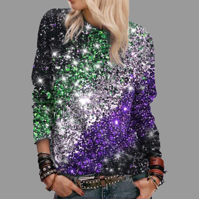 Latest Fashion Maiden Couture Y2k Pullover Sequins Gemstone Print Sweatshirt Female Spring Casual Long Sleeves Top O-neck Jacket