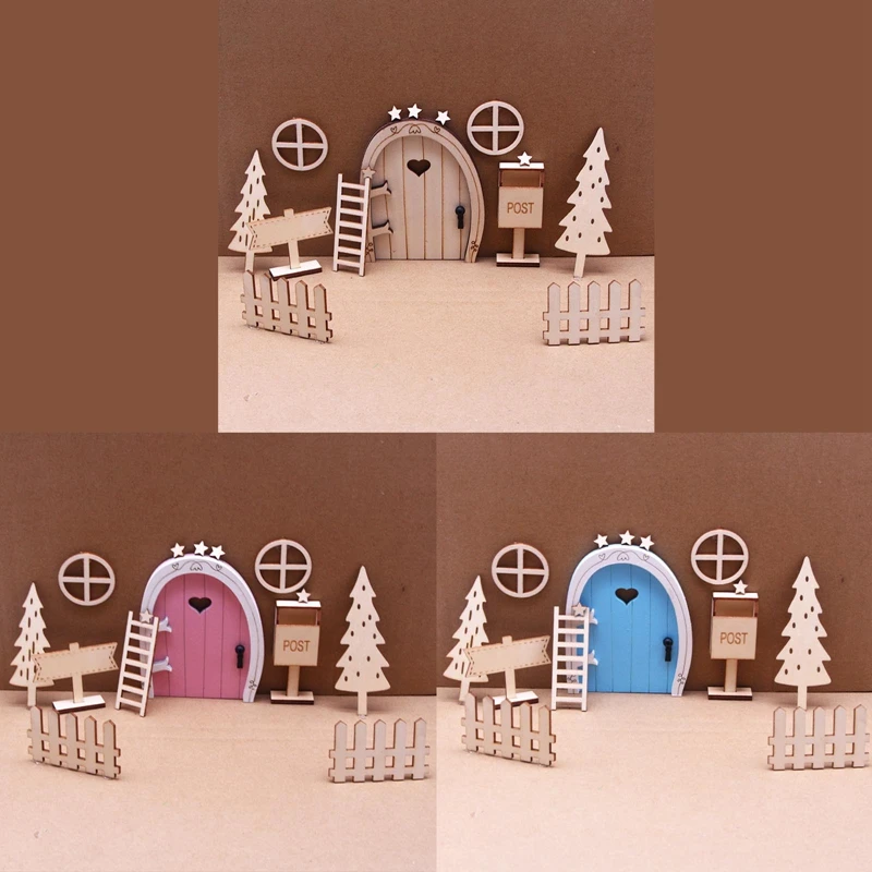 

Mini House Retro Door Christmas Decoration Set Miniature Wood Elf Door Fairy Door Accessories Christmas Tree DIY Decoration