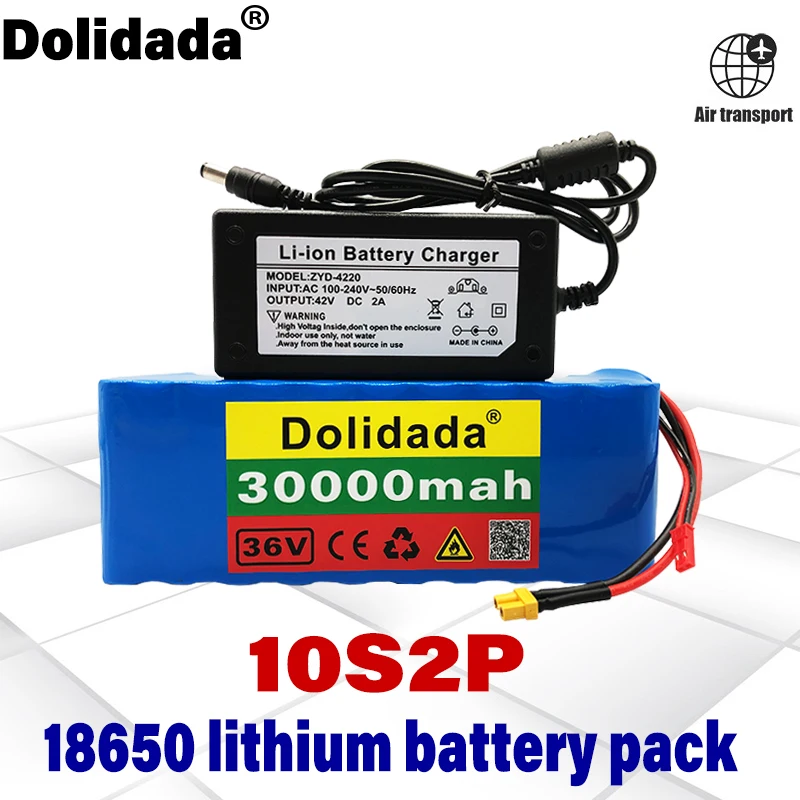 New 36V 10s2p Rechargeable Battery 30000mah 18650 Lithium Battery Pack Suitable for Electric Scooters  Lifepo4 Bms Xt30 Jst