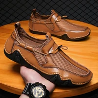 genuine leather men shoes italian hollow out loafers summer breathable driving shoes slip on moccasins breathable casual shoes
