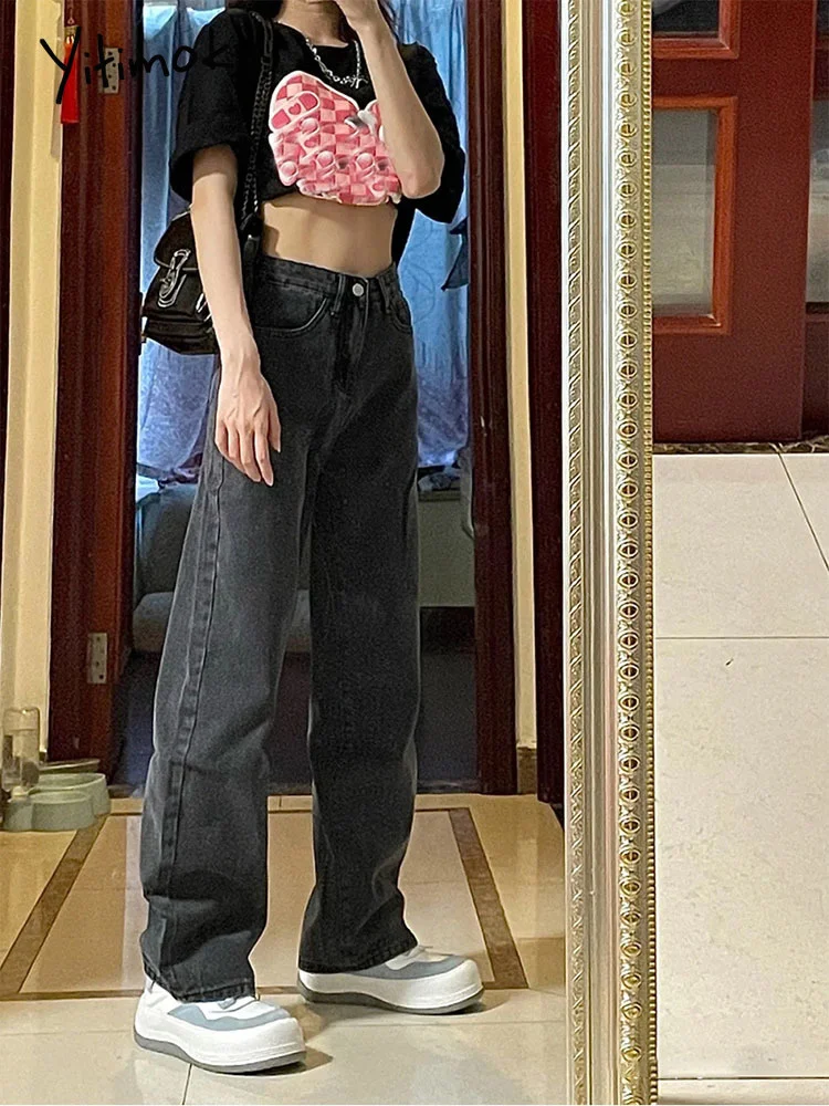 

Женские джинсы с завышенной талией, темно-серые джинсы МОМ, винтажная уличная одежда, джинсы с широкими штанинами 4XL, Y2k, 2023