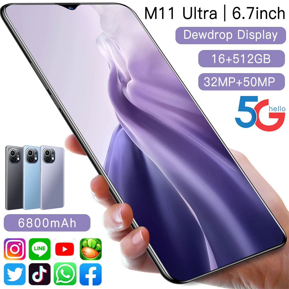 

SmartPhone M11 Ultra 6.7 Inch HD Screen 16G+1T Cell Phone Dual Sim Unlocked Android Mobile Phones 32MP+50MP Camera 5G Celulares
