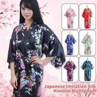 japanese style women elegant kimono robes lady nightdress loose sleepwear pyjamas satin silk women bathrobe