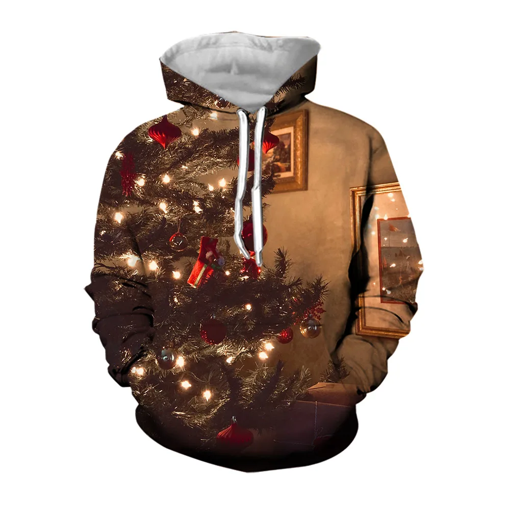 

Jumeast Christmas Tree Fleece Hoodies For Men Lighting Scene Hooded Sweatshirts Casual Fashion Mens Hoodie Winter Coat Clothing