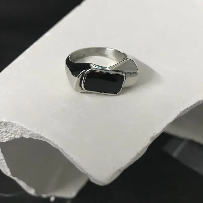 

PANJBJ 925 Sterling Silve Geometry Ring for Women Girl Simple Square Cold Wind Adjustable Jewelry Birthday Gift Dropshipping