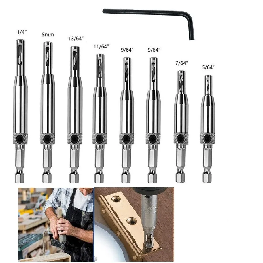 

8Pcs 1/4'' Self Centering Drill Bits Set Hinge Hardware Drill Bits Set Pilot Hole For Guides Door Installation Of Door Hinge