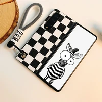 for samsung galaxy z fold 3 fold3 5g strap cord chain phone case for samsung zfold 4 black and white plaid cover coque funda