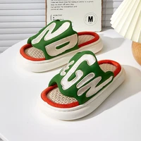 2022 unisex spring four seasons linen slippers women face letter embroidery couples can wear slippers home shoes floor shoes