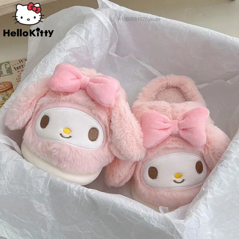 

Sanrio My Melody розовые пушистые тапочки женские Мультяшные аниме плюшевые кавайные туфли на плоской подошве Y2k домашние хлопковые туфли Роскошные Дизайнерские детские туфли