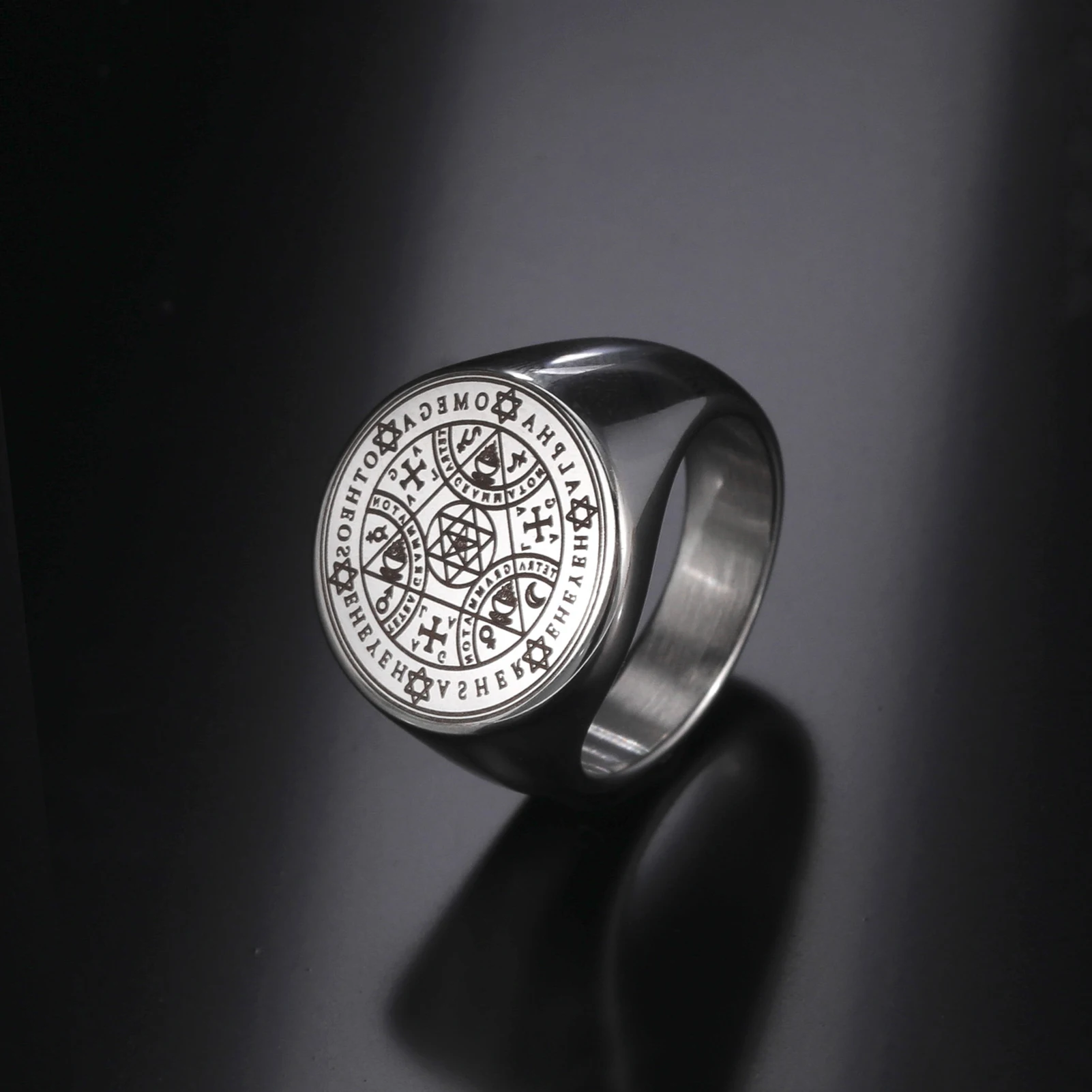 Фото LIKGREAT Tetragrammaton Амулет из нержавеющей стали мужские кольца энохианский Ангел волшебное кольцо на палец AGLA Talisman Винтажные Ювелирные изделия в ... №2