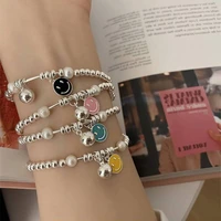 modoma korean fashion luxury 925 silver original bracelet for women 2022 rainbow smiley design bangles vintage party jewelry