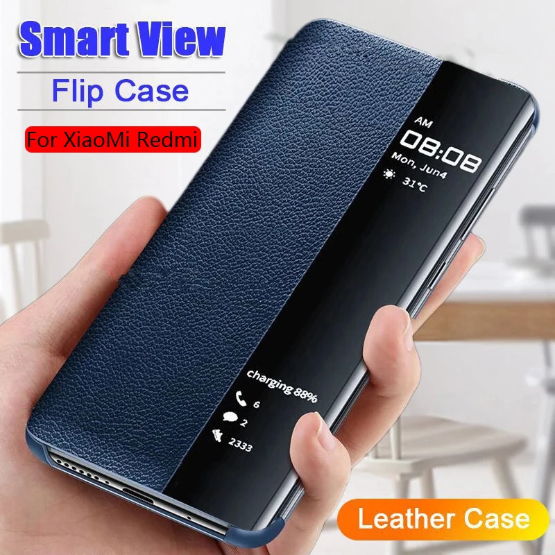 

Luxury Smart View Flip Case For Xiaomi Redmi Note 10 9s 8 8t 7 6 5 Pro Leather Case For Redmi 9 8 9T 7 K20 Mi 11 10 10T Pro Case
