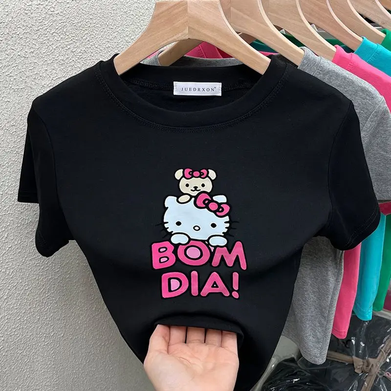 

Sanrio y2k top Hello Kitty Tshirt Kawaii Cartoon pure cotton Soft comfortable Slim Fit thin Summer Versatile Short Sleeve Gifts