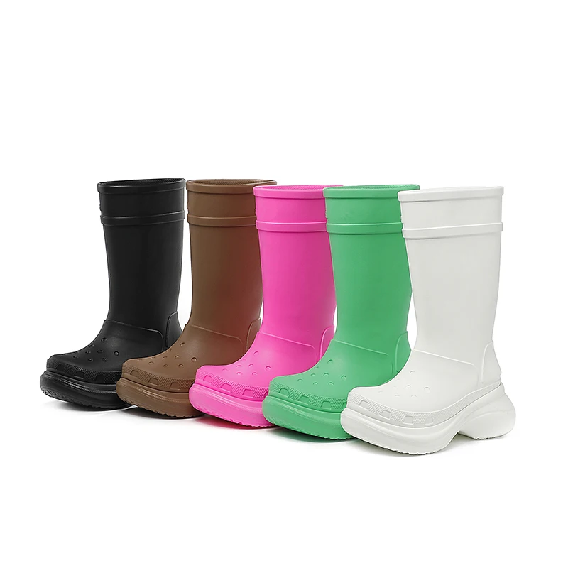 Classic spring and autumn women's platform heels outdoor non-slip rain boots 2022 women's new black and white women's boots