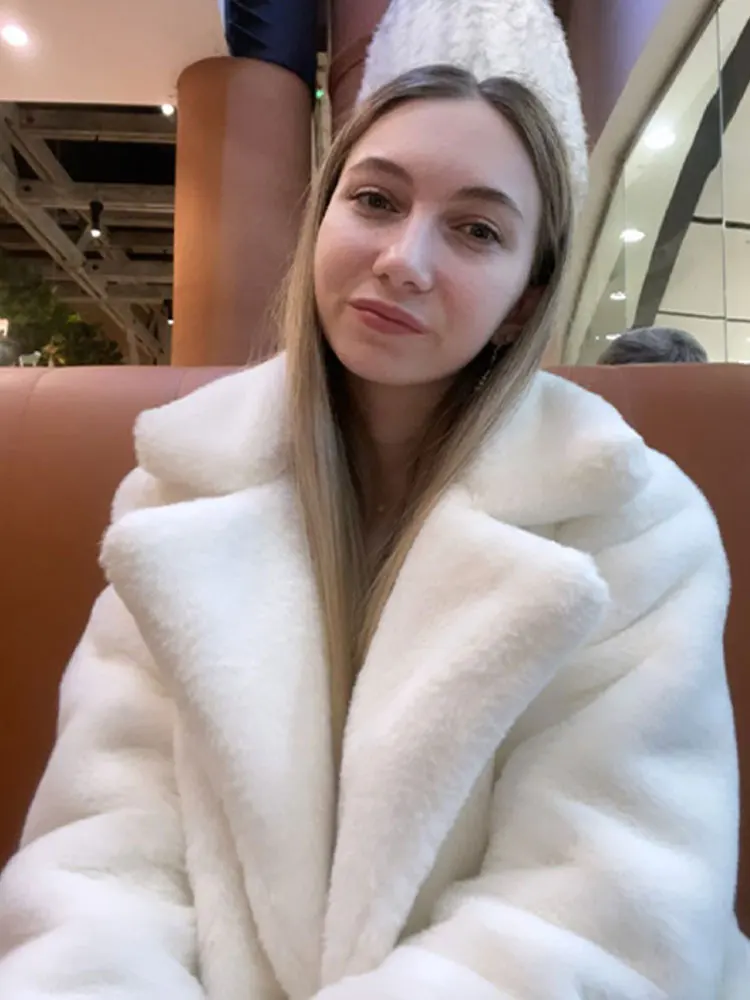 Women Winter Warm Faux Fur Coat Thick Women Middle -Long Overcoat Turn Down Collar Women Warm Female 2022 New