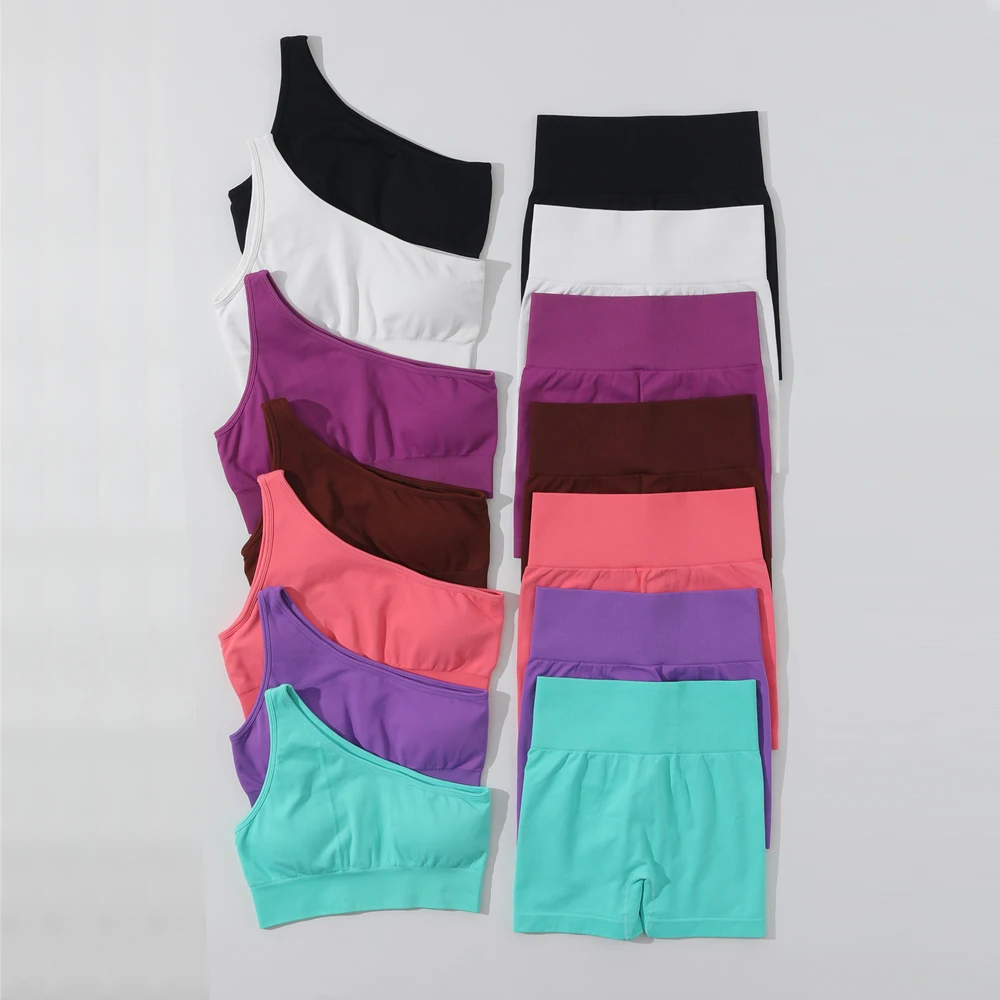 New Scrunch Butt Shorts Set for Women Seamless Yoga Sets Workout Gym Clothing Fitness Sportswear Women Summer Gym Sets