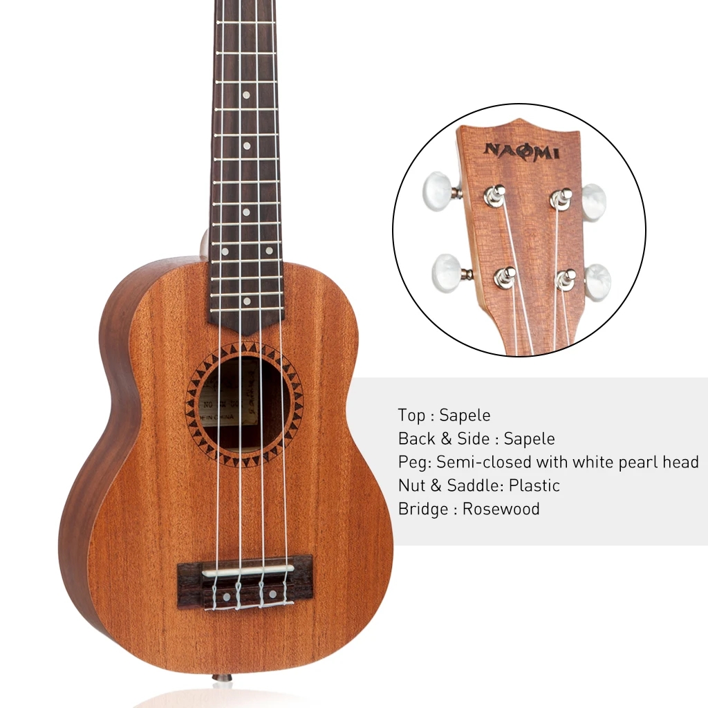 LOOK Soprano Wood Ukulele kid Starter Uke Hawaii kids Guitar 21 Inch W/Gig Bag For Kids Students &amp Beginners By NAOMI | Спорт и