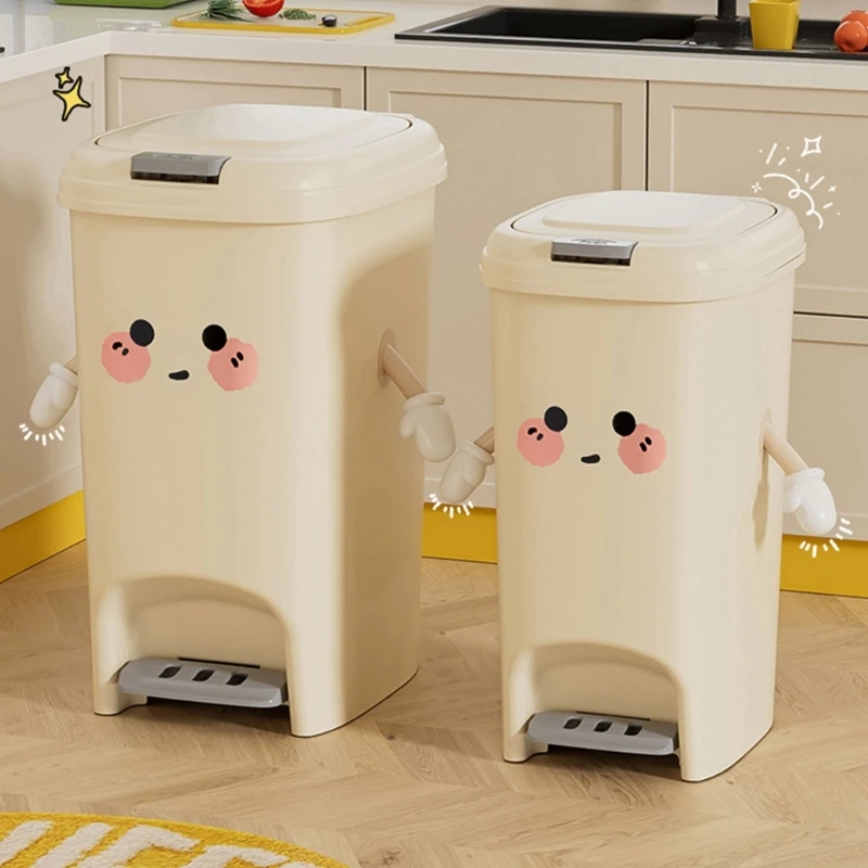 R2LD Мусорный бак кремового цвета с двойным открыванием прессом и ступенчатым