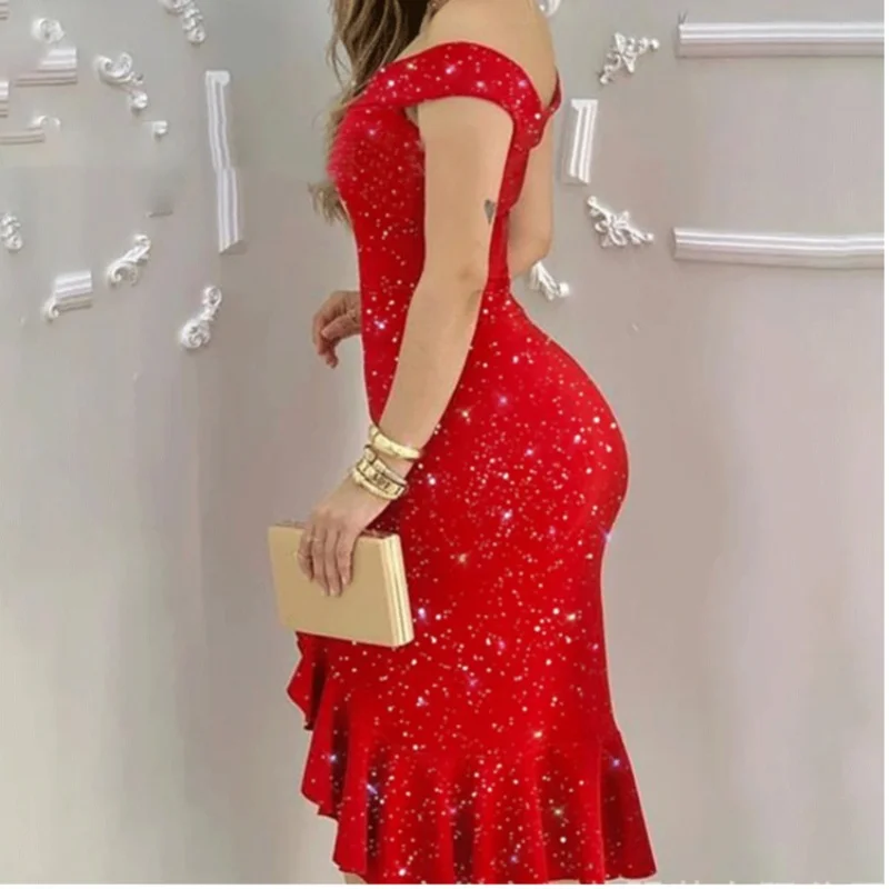 Женское летнее платье миди с пайетками