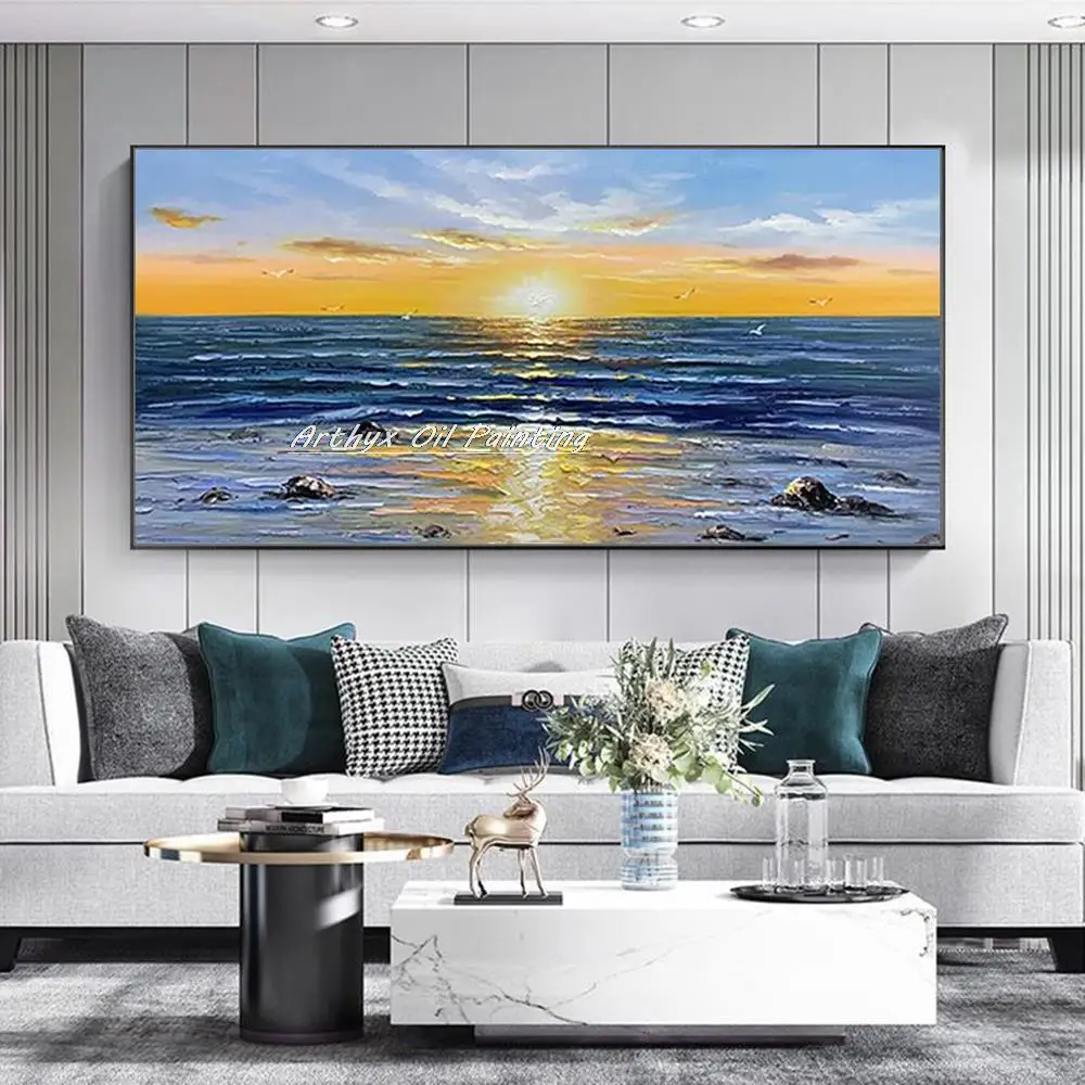 Arthyx ручная роспись восход солнца пейзаж картина маслом на холсте работа