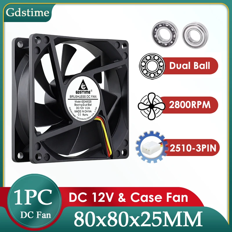 Gdstime 80MM вентилятор DC 12V 3PIN с FG Cooler 80MM*25MM бесщеточный охлаждения 8025 двойной мяч 2800RPM