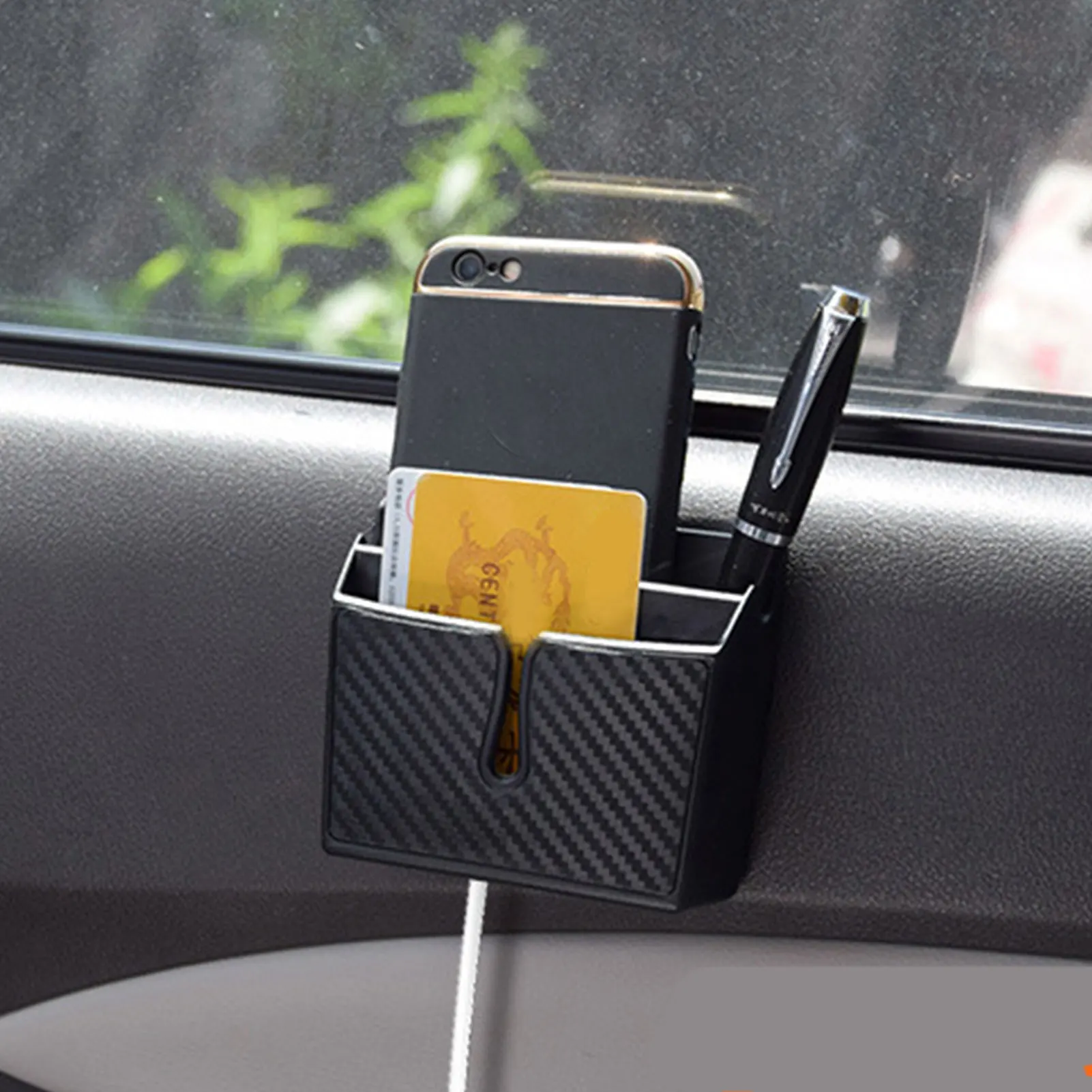 

Carbon Fiber Car Storage Box Removable Glue Repeat Water Washing Car Adhesive Organizer Mobile Phone Seat Car Accessories