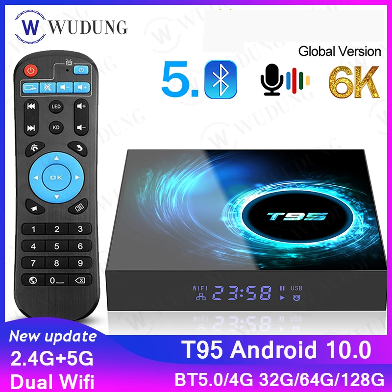 

New T95 Android 10.0 Smart TV Box Allwinner H616 Quad Core BT5.0 2.4G&5G Dual wifi 4GB 32GB 64GB 128GB 6K 1080P Set Top Box